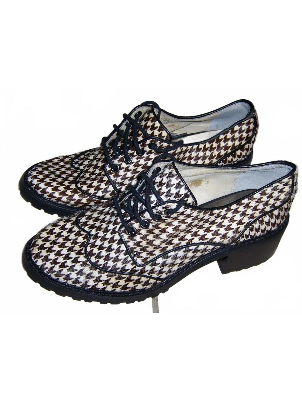 Michael Kors Edison Calf Hair Houndstooth Oxfords 7.5M